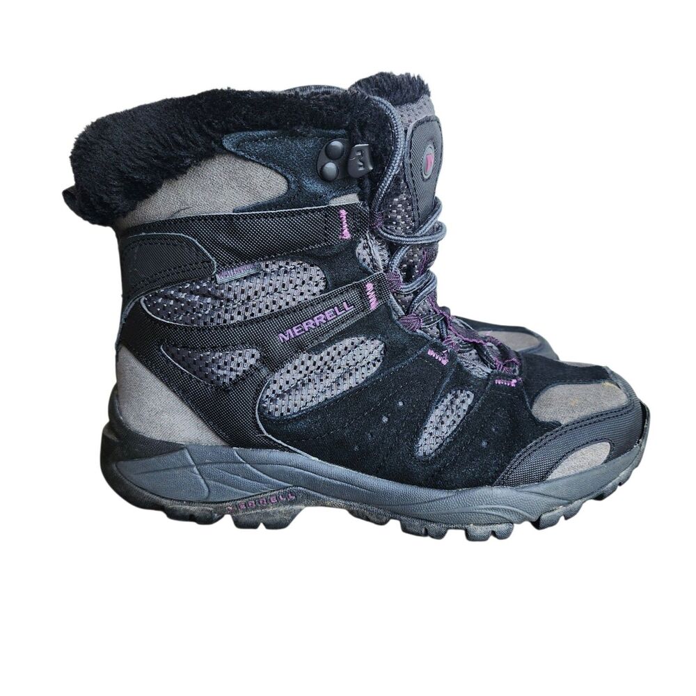 Women's Merrell Waterproof Winter Boots Size 8.5 Black/Damson 200g Insulation
